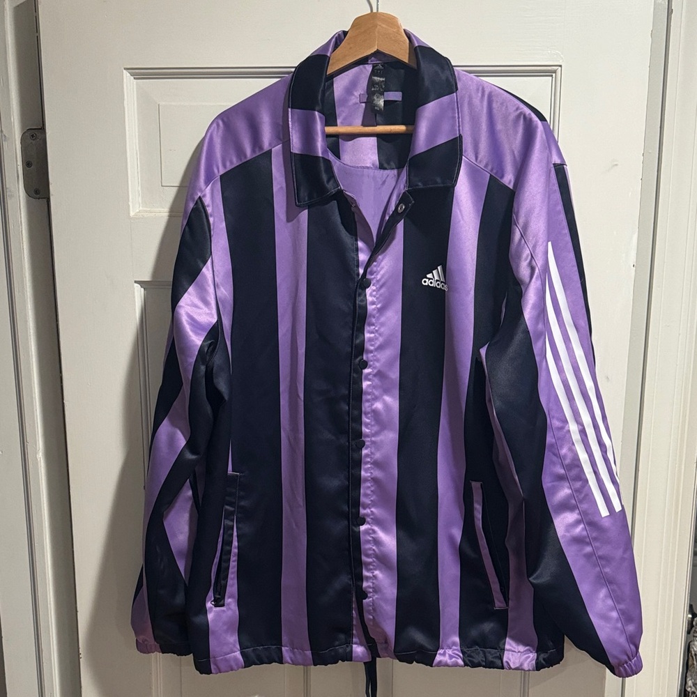 Adidas Purple and Navy Striped Satin  track Jacket